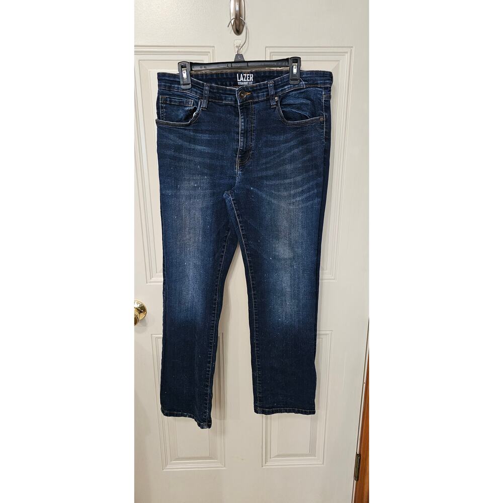 Men's Lazer Straight Fit Blue Jeans Men's Size 36/30 Dark Wash Denim